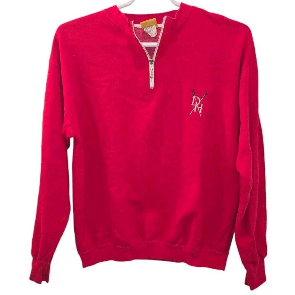 Vintage Duck Head Red Sweatshirt Men's Large 1/4 Zip Embroidered Monogram Logo‎